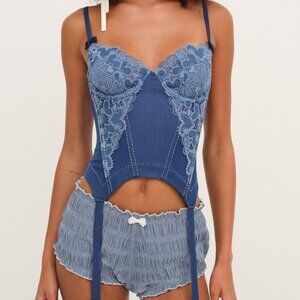 For Love & Lemons Denim Hearts Bloomer Short Size XSXS / Blue